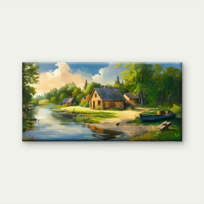 River House Nature Perfect Wall Art Canvas Office Home Room Framed 120x60cm