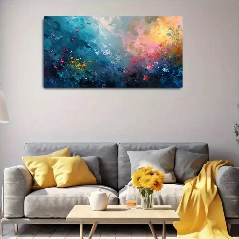Pink & Multicoloured Flowers Wall Art Canvas Office Home Room Framed 120x60cm