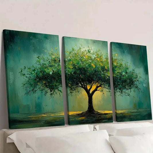 3pcs Emerald Green Tree ArtworK TU Wall Art Set Canvas Framed 60x90cm - High Quality Print 100% Australian Made Wall Canvas Ready to Hang