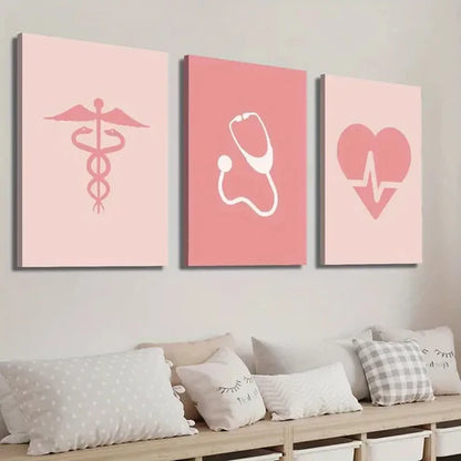 3pcs Pink Medical Decor Wall Art Set Canvas Unframed - High Quality Print 100% Australian Made Wall Canvas