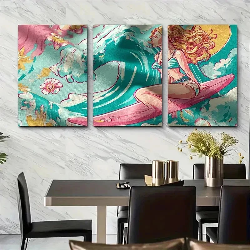 3pcs Coastal Cowgirl Western Aesthetic Perfect Wall Art Set Canvas Framed 50x70cm - High Quality Print 100% Australian Made Wall Canvas Ready to Hang - Bella Home Decor