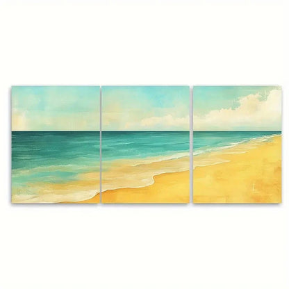 3pcs Muted Turquoise and Naples Yellow Beach Wall Art Set Canvas Framed 60x90cm - High Quality Print 100% Australian Made Wall Canvas Ready to Hang