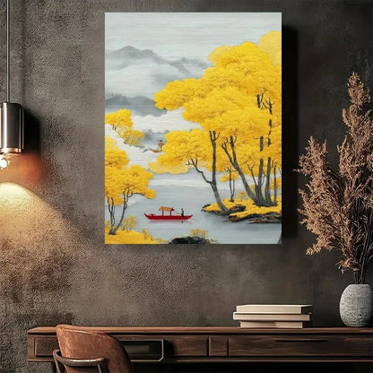 Beautiful Autumn Serenity Embroidered Painting 40x60cm Metal Print Ready to Hang - Bella Home Decor