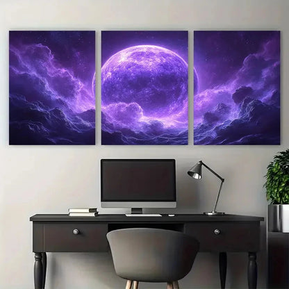 3pcs Purple Planet Cosmic Illustration Wall Art Set Canvas Framed 40x60cm - High Quality Print 100% Australian Made Wall Canvas Ready to Hang