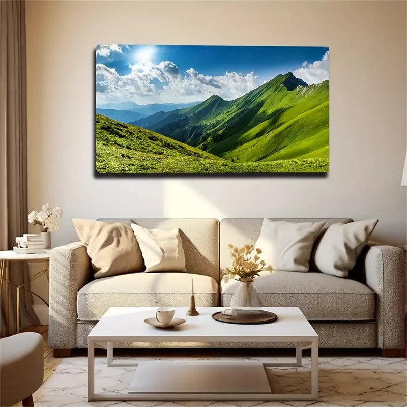 Spring Season Grassy Hills Wall Art Canvas Office Home Room Framed 120x60cm