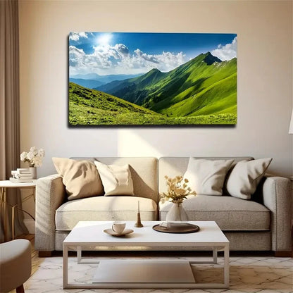 Spring Season Grassy Hills Wall Art Canvas Office Home Room Framed 120x60cm