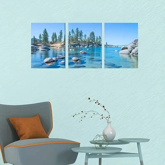 3pcs Vibrant Forest & Rocky Lake Metal Print Ready to Hang Art