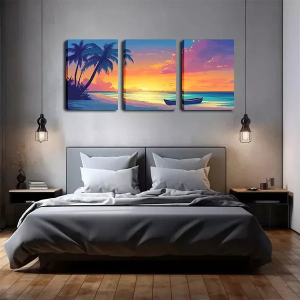 3pcs Coastal Beach Scene Oil Painting Wall Art Set Canvas Framed 60x90cm - High Quality Print 100% Australian Made Wall Canvas Ready to Hang - Bella Home Decor