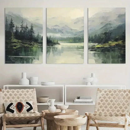 3pcs Emerald Green Mountain Lake Landscape Metal Print Ready to Hang Art - Bella Home Decor