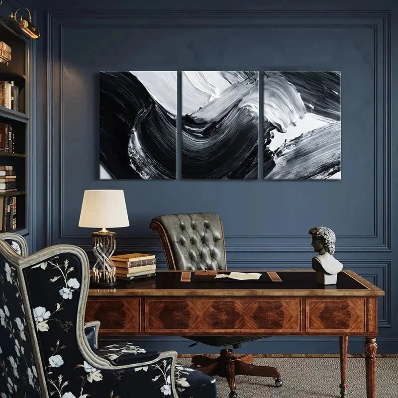 3pcs Abstract Art Dynamic Monochrome Palette Metal Print Ready to Hang Art - Bella Home Decor