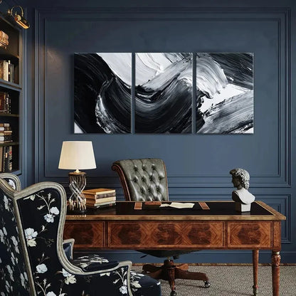3pcs Abstract Art Dynamic Monochrome Palette Metal Print Ready to Hang Art - Bella Home Decor