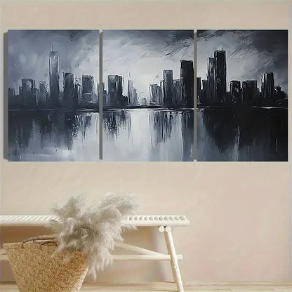 3pcs Monochrome Cityscape Vintage Wall Art Set Canvas Framed 60x90cm - High Quality Print 100% Australian Made Wall Canvas Ready to Hang - Bella Home Decor