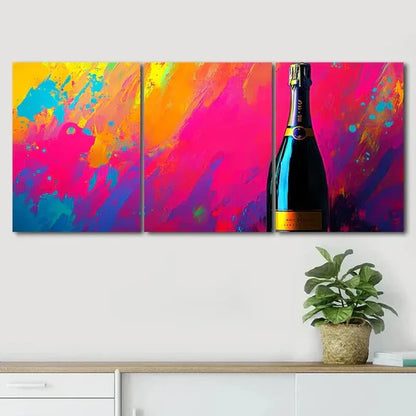 3pcs Colorful Triptych Champagne Bottle Perfect Wall Art Canvas Unframed - High Quality Print 100% Australian Made Wall Canvas - Bella Home Decor