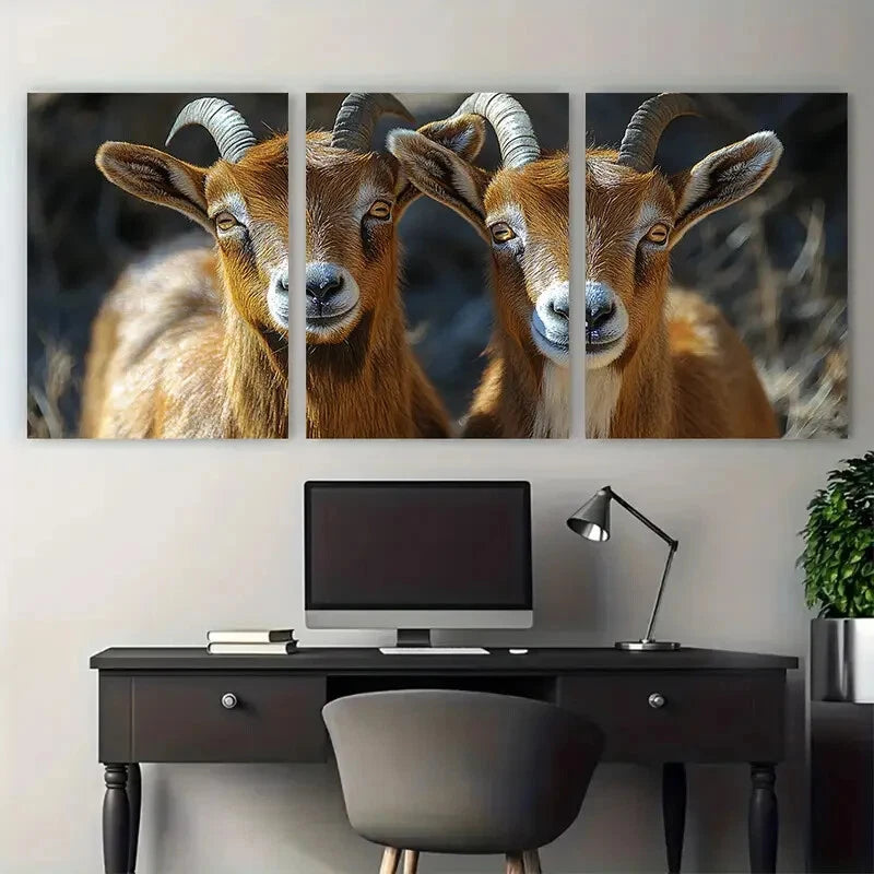 3pcs Rustic Goat Landscape Vivid Wildlife Metal Print Ready to Hang Art - Bella Home Decor