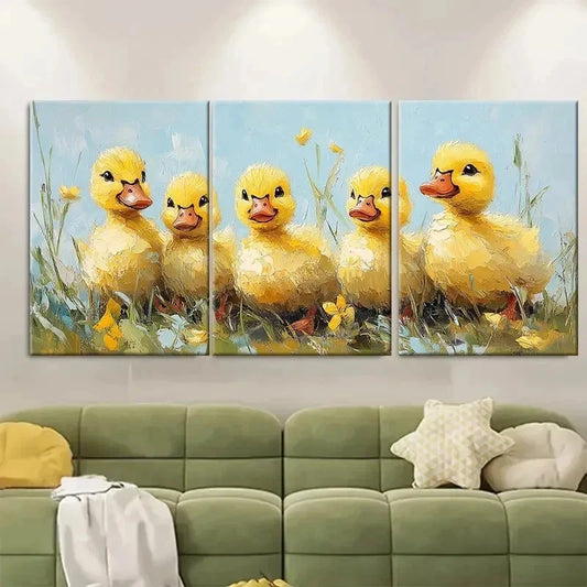 3pcs Yellow Duckling Painting Baby Duck RI Wall Art Set Canvas Framed 40x60cm - High Quality Print 100% Australian Made Wall Canvas Ready to Hang