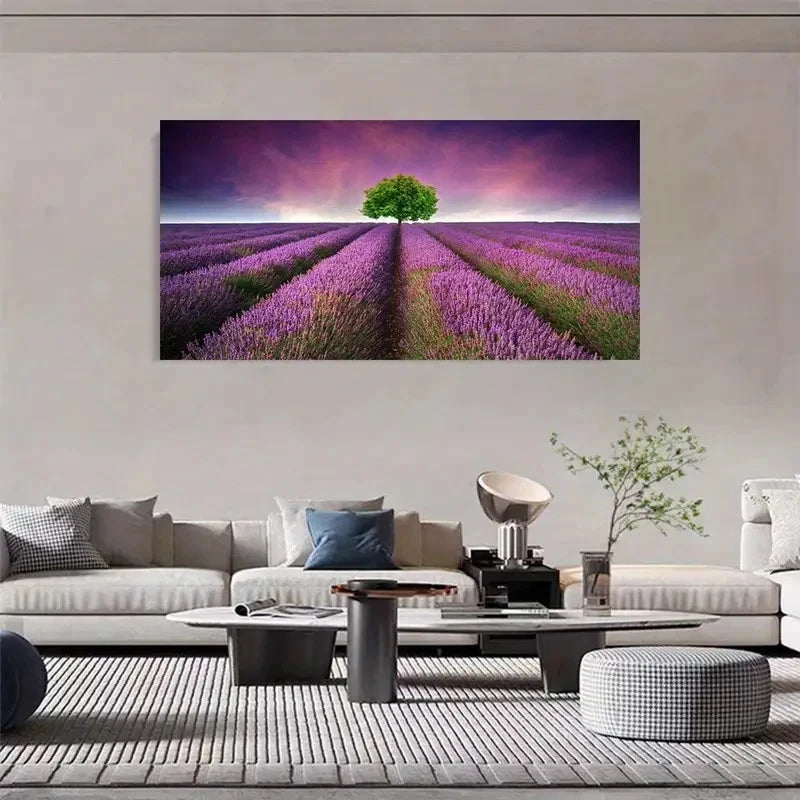 Lavender Fields & Tree Of Life Wall Art Canvas Office Home Room Framed 120x60cm - Bella Home Decor