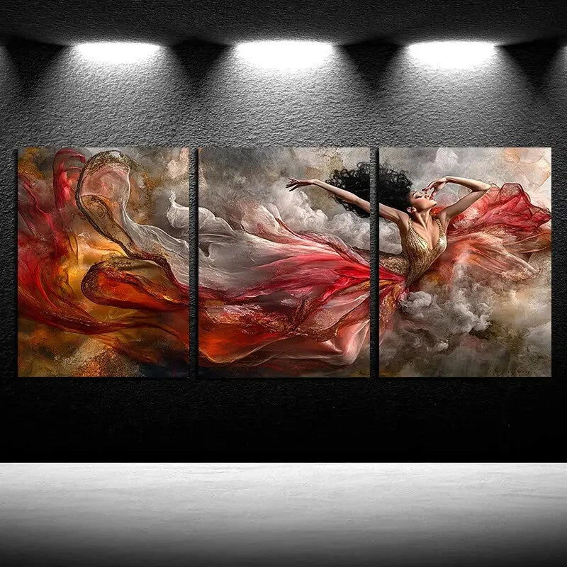 3pcs Vibrant Beautiful dancing girl Abstract Metal Print Ready to Hang Art - Bella Home Decor