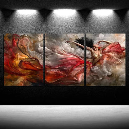 3pcs Vibrant Beautiful dancing girl Abstract Metal Print Ready to Hang Art - Bella Home Decor