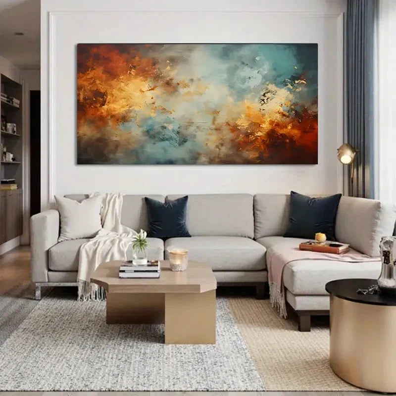 Warm Orange Blue & Beige Wall Art Canvas Office Home Room Framed 120x60cm
