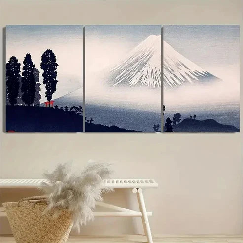 3pcs Mount Fuji with Fog, Serene Japanese Wall Art Set Canvas Unframed - High Quality Print 100% Australian Made Wall Canvas - Bella Home Decor