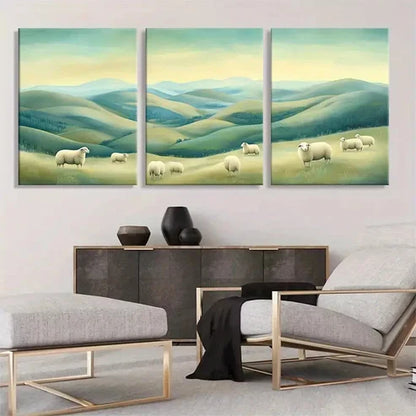 3pcs Serene Pastoral Sheep Nature Perfect Art Set Canvas Unframed - High Quality Print 100% Australian Made Wall Canvas