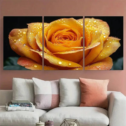 3pcs Vibrant Yellow Rose Close Up Botanical Floral Metal Print Ready to Hang Art - Bella Home Decor