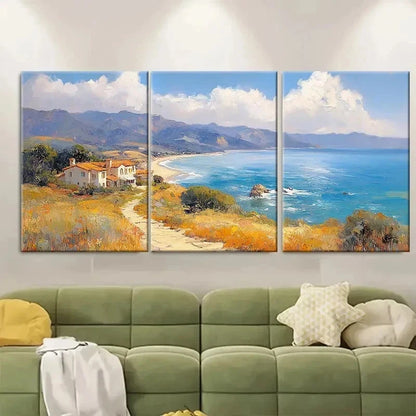 3pcs Monterey Bay Oil Painting California OI Wall Art Set Canvas Framed 50x70cm - High Quality Print 100% Australian Made Wall Canvas Ready to Hang