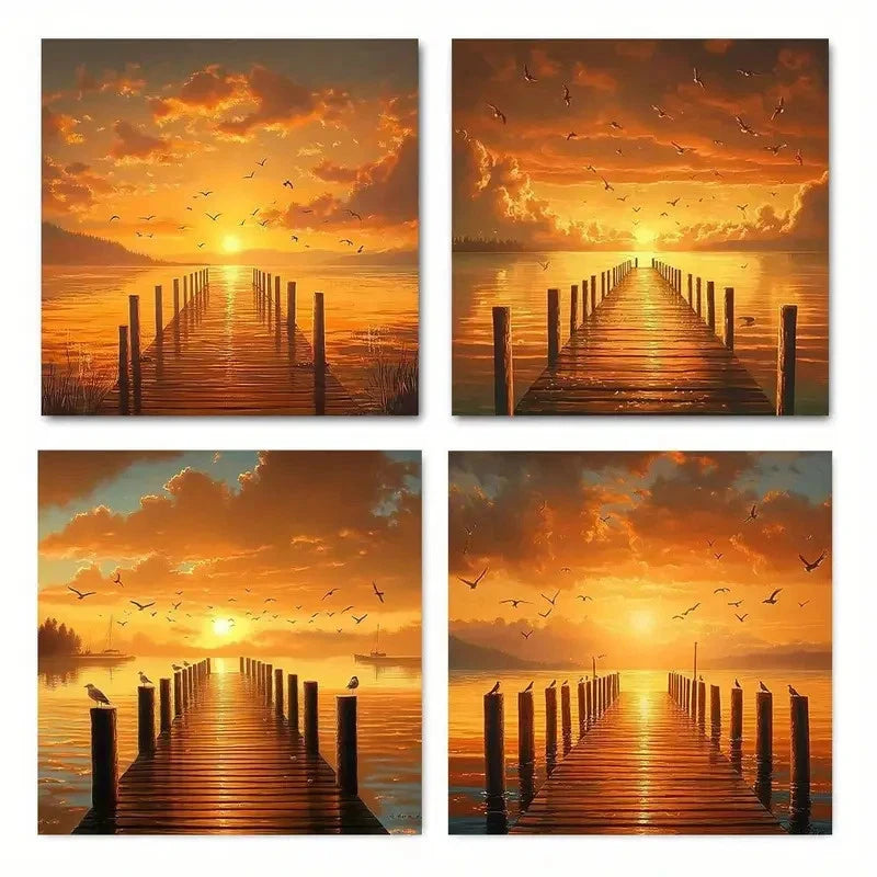 4pcs Colorful Clouds With Seagulls Wall Art Canvas Framed