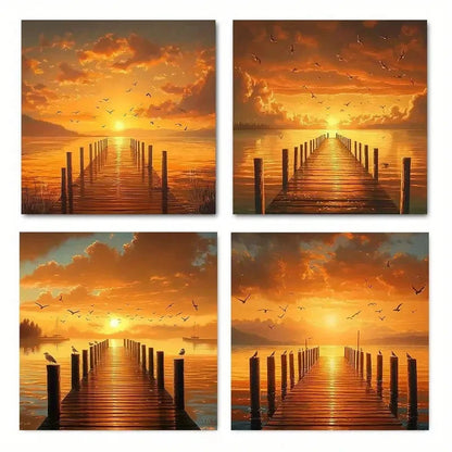 4pcs Colorful Clouds With Seagulls Wall Art Canvas Framed