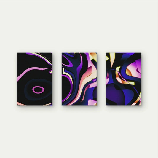 3pcs Dark Neon Abstract Fluid Swirl Wall Art Set Canvas Framed 60x90cm - High Quality Print 100% Australian Made Wall Canvas Ready to Hang