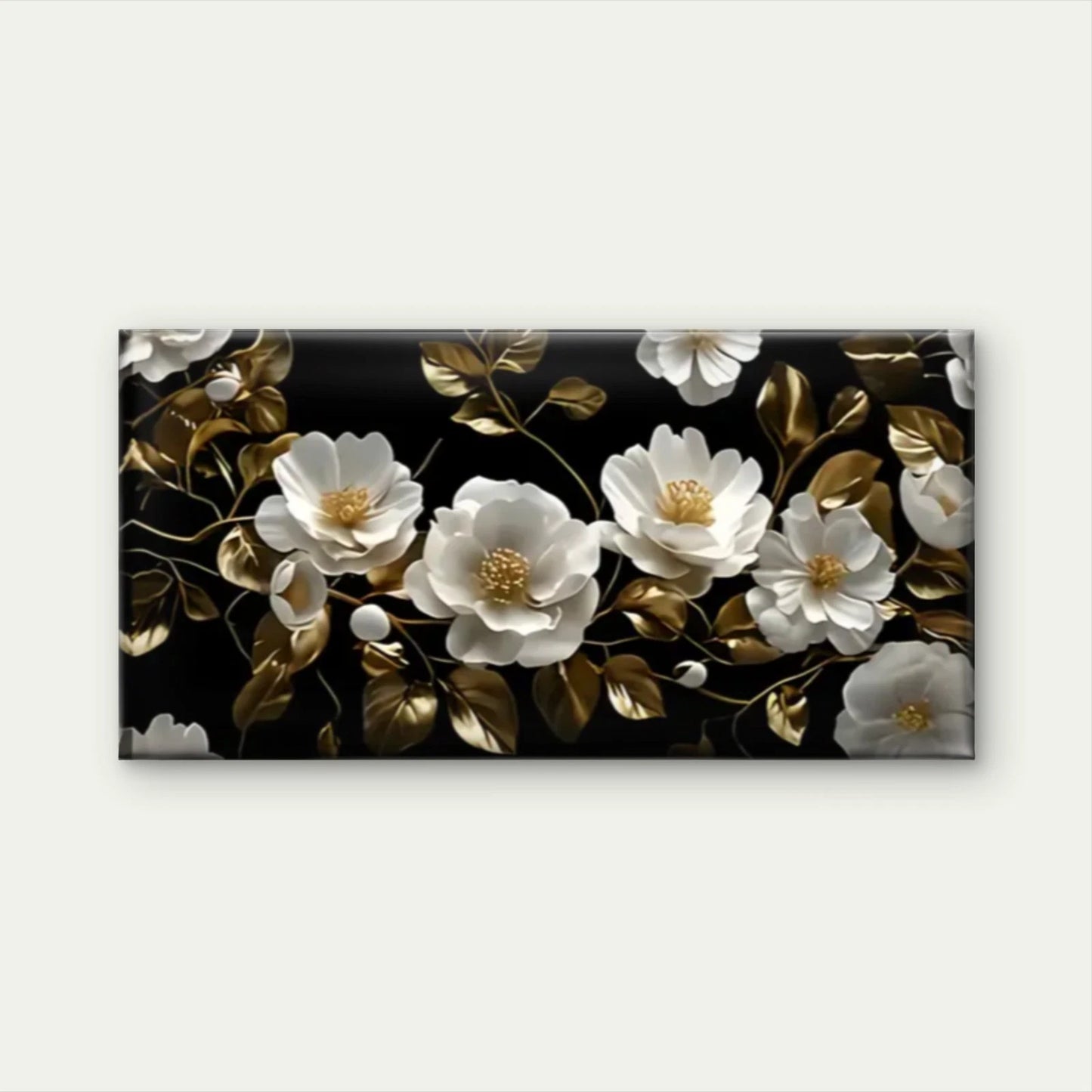 Black White Floral Pattern Gold Wall Art Canvas Office Home Room Framed 120x60cm