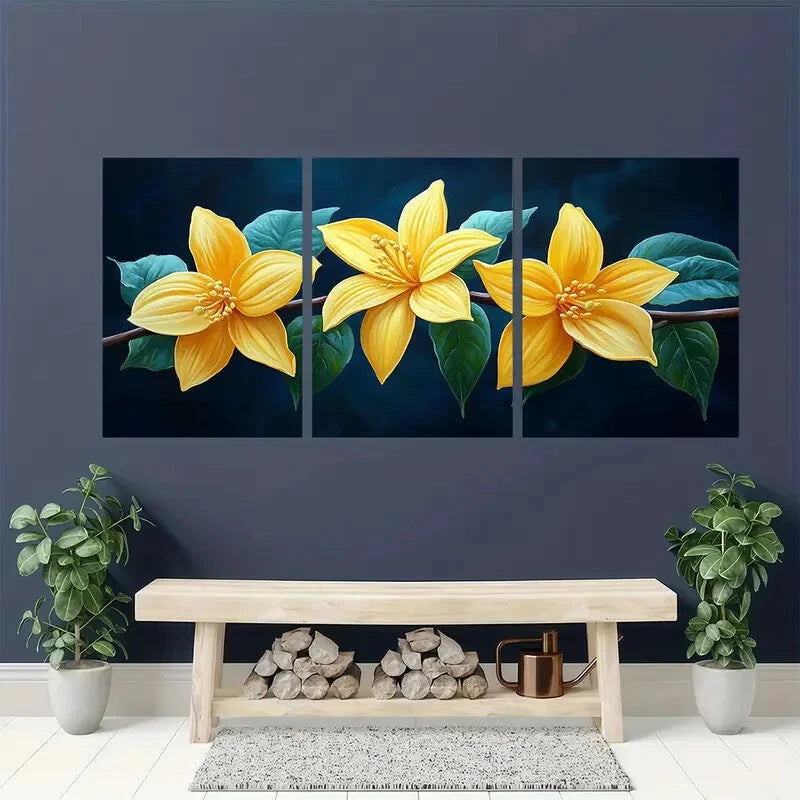 3pcst Ylang Ylang Art Plant Painting Art Metal Print Ready to Hang Art - Bella Home Decor