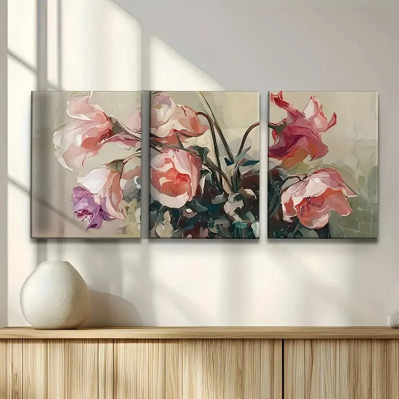 3pcs Abstract Floral Art Painting Metal Print Ready to Hang Art - Bella Home Decor