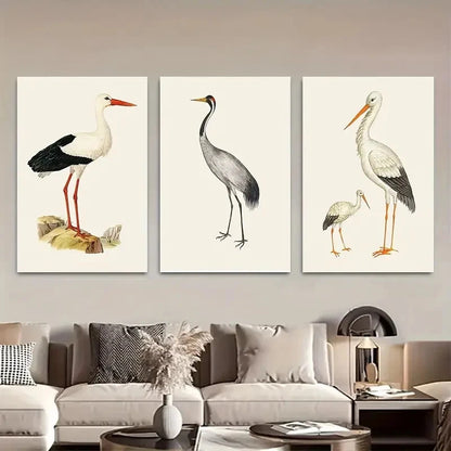3pcs Vintage Stork Print Set Metal Print Ready to Hang Art