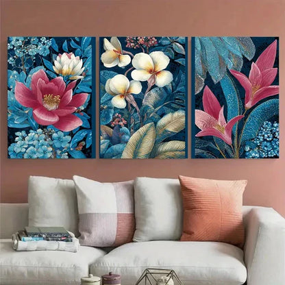 3pcs Bali Travel Indonesian Florals Illustration Wall Art Canvas Unframed - High Quality Print 100% Australian Made Wall Canvas - Bella Home Decor