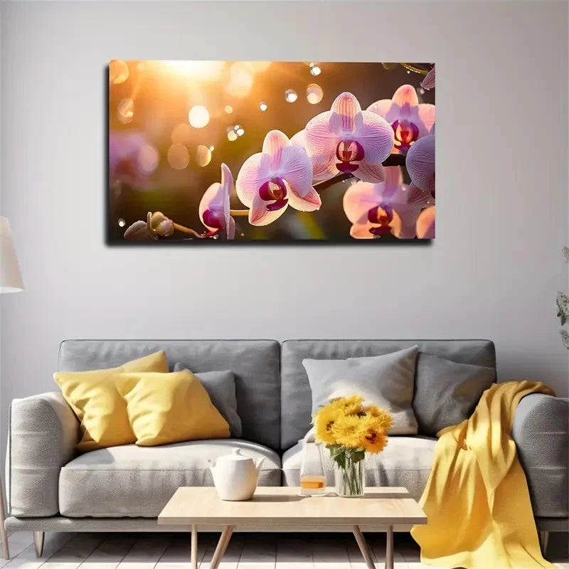 Orchids In The Sun Wall Art Canvas Office Home Room Framed 120x60cm