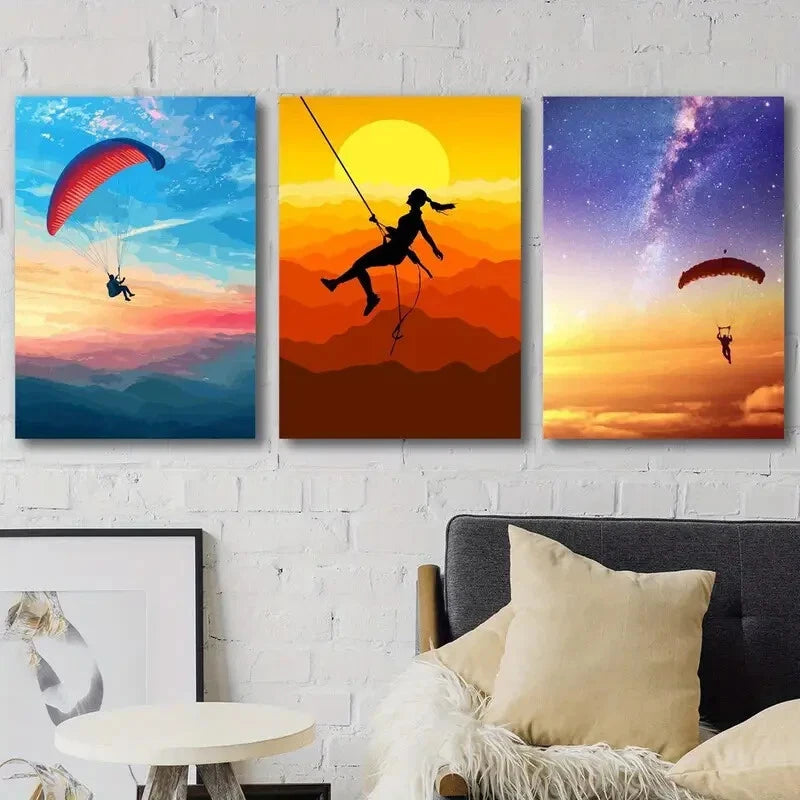 3pcs Paraglider Hang Glider Skydiving Perfect Wall Art Set Canvas Framed 40x60cm - High Quality Print 100% Australian Made Wall Canvas Ready to Hang - Bella Home Decor