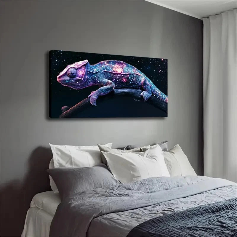 Cosmic Starry Sky Chameleon Wall Art Canvas Office Home Room Framed 120x60cm - Bella Home Decor