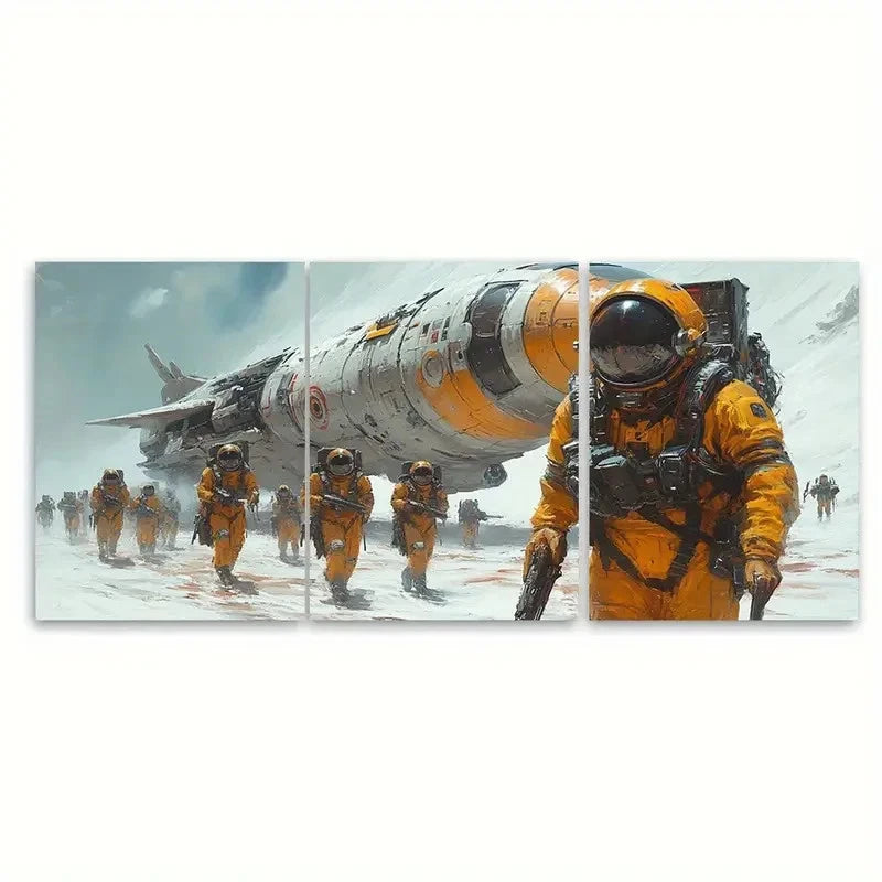 3pcs Futuristic Soldier & Spacecraft Art  Wall Art Set Canvas Framed 40x60cm - High Quality Print 100% Australian Made Wall Canvas Ready to Hang - Bella Home Decor
