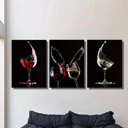 3pcs Artworks Featuring Wine Minimalist Metal Print Ready to Hang Art - Bella Home Decor