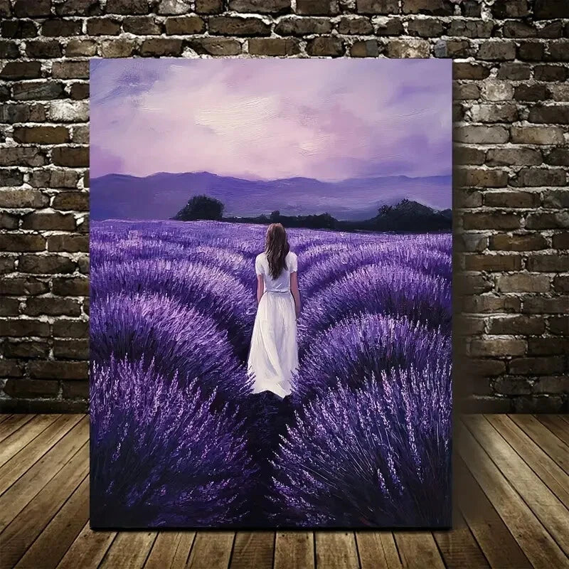 Beautiful Lavende Serene Purple Landscape Painting 40x60cm Metal Print Ready to Hang - Bella Home Decor