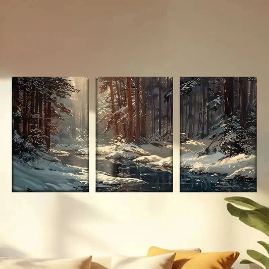 3pcs Enchanting Snowy Forest Wall Art Set Canvas Framed 40x60cm - High Quality Print 100% Australian Made Wall Canvas Ready to Hang