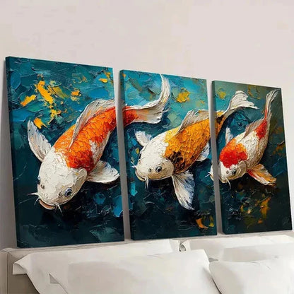 3pcs Golden & White Fish in Blue Background S Wall Art Set Canvas Unframed - High Quality Print 100% Australian Made Wall Canvas