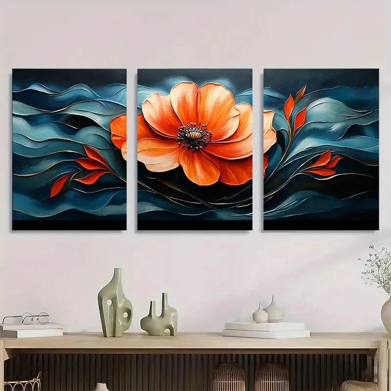 3pcs Modern Abstract Wildflower Metal Print Ready to Hang Art - Bella Home Decor