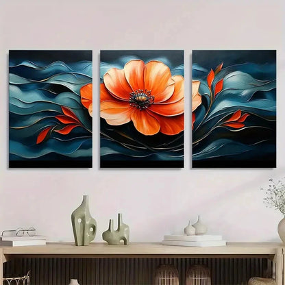 3pcs Modern Abstract Wildflower Metal Print Ready to Hang Art - Bella Home Decor