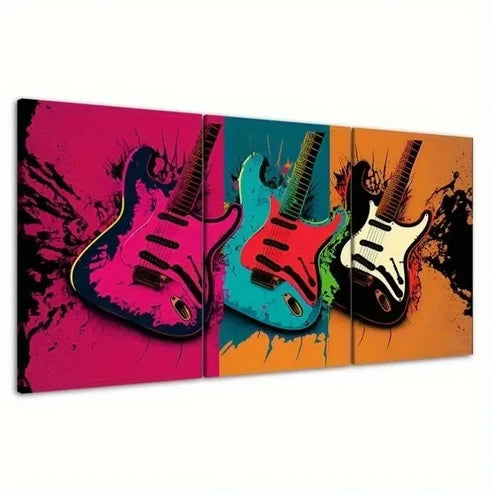 3pcs Electric Guitar Blue, Orange & Black Music Wall Art Canvas Unframed – High Quality Print 100% Australian Made Wall Canvas - Bella Home Decor