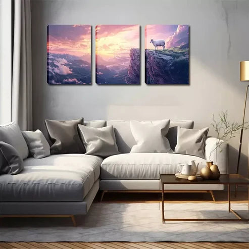 3pcs Sheep Standing on The Edge of a Cliff Wall Art Set Wall Art Canvas Unframed - High Quality Print 100% Australian Made Wall Canvas