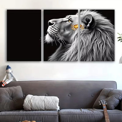 3pcs Black and White of a Lion’s Face Wall Art Set Canvas Framed 40x60cm - High Quality Print 100% Australian Made Wall Canvas Ready to Hang - Bella Home Decor