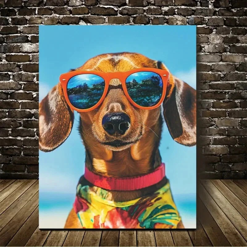 Beautiful Modern Dachshund suitable Painting 40x60cm Metal Print Ready to Hang - Bella Home Decor