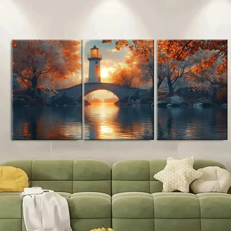 3pcs Lighthouse Serene Trees Decor A  Wall Art Set Canvas Framed 60x90cm - High Quality Print 100% Australian Made Wall Canvas Ready to Hang